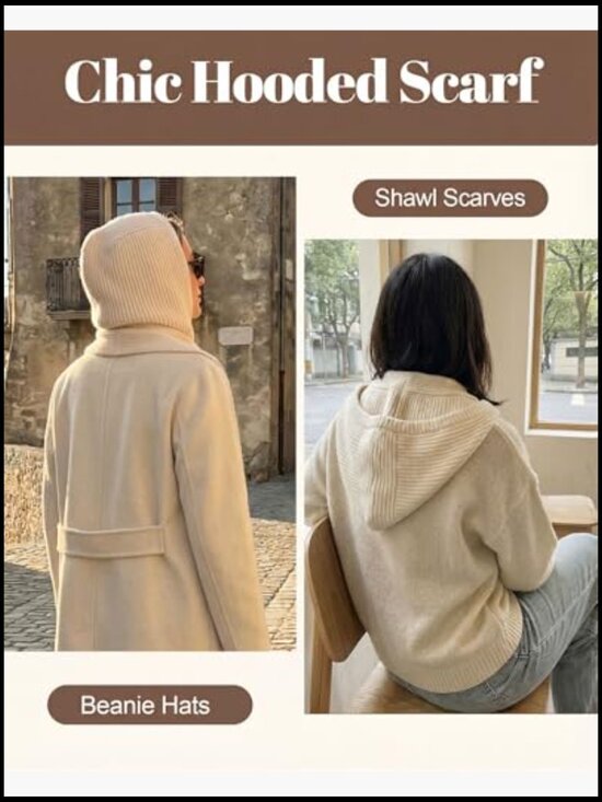 2 in 1 Hooded Scarf Knitted Balaclava Hat Winter Neck Warmer